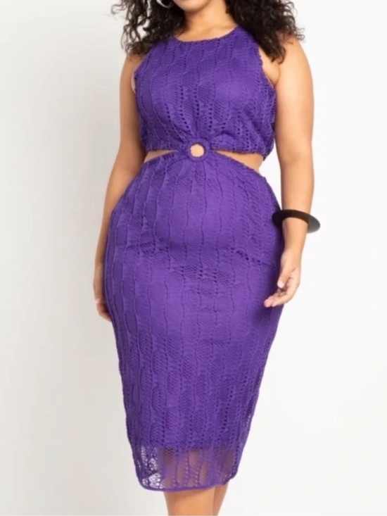 Eloquii Dresses & Skirts - Eloquii Purple Crochet Cut Out Side Sleeveless Midi Dress